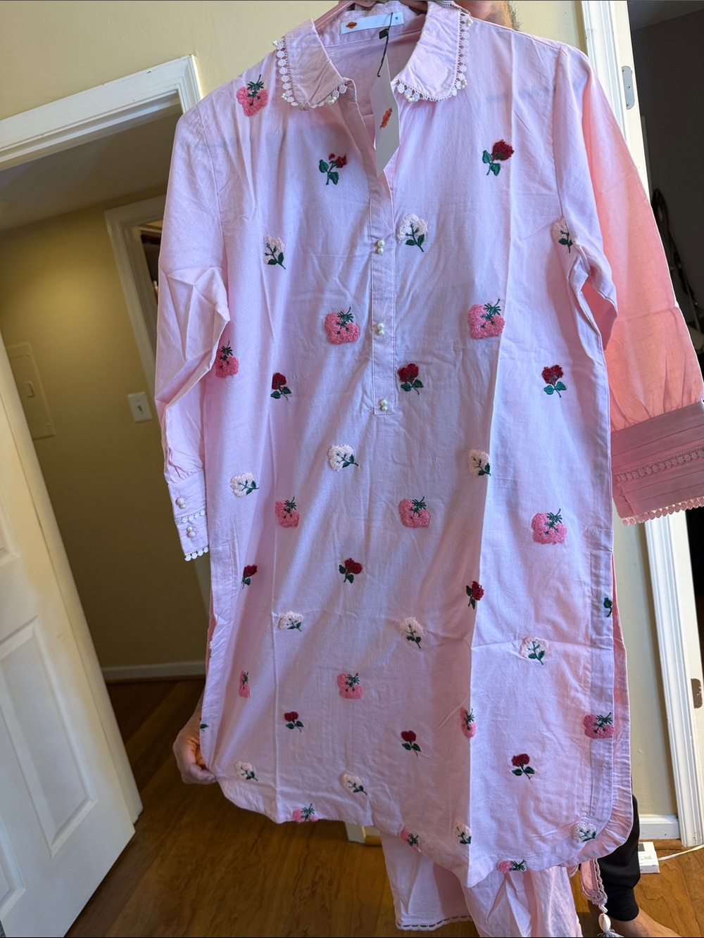New Khaadi Women's Pink Embroidered three piece with Floral Motifs Size 12